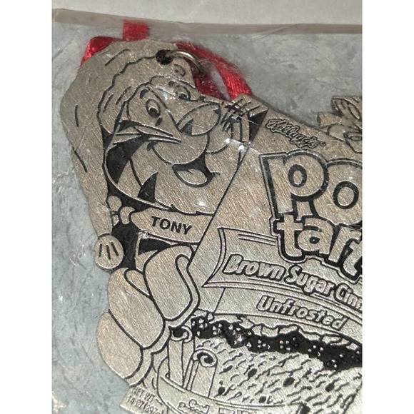 Vintage Kellog's Poptart Tony Tiger Christmas Ornament Pewter Sealed Advertising - Picture 2 of 5
